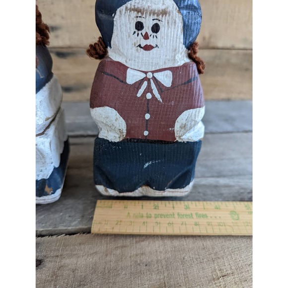 Vintage Set of two Wooden Block Primitive Folk Art Rag Dolls - Picture 10 of 10